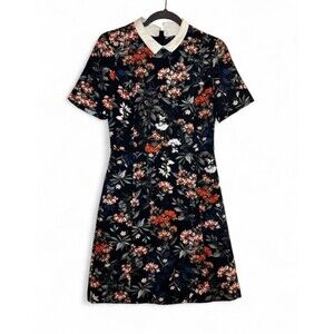 Oasis a line floral short sleeve dress with removable peterpan collar size 8/34